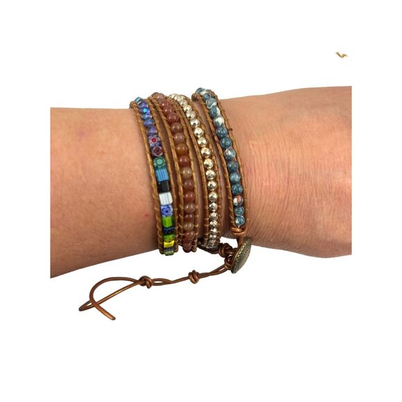 Handcrafted Multi-Strand Beaded Leather Wrap Necklace or Bracelet With Adjustabl - Picture 9 of 12